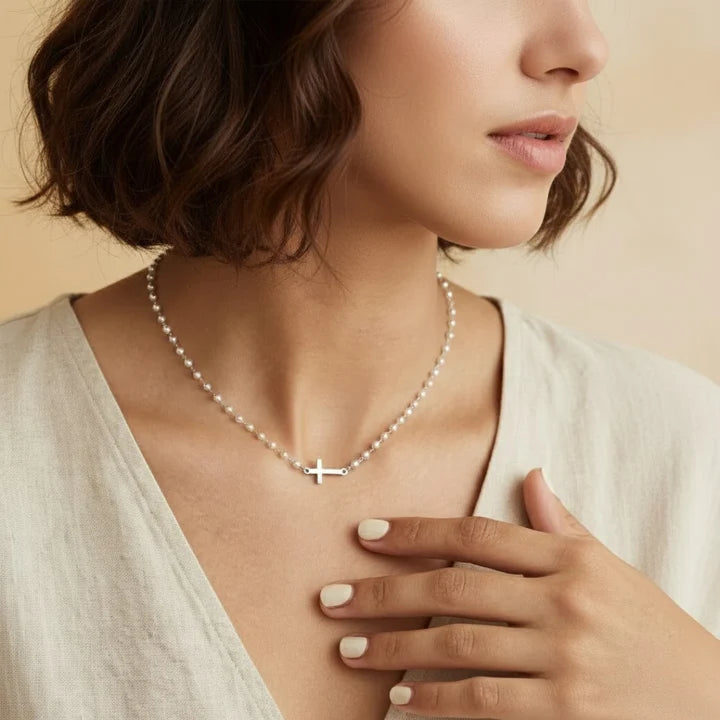 Grace & Pearl™ | Elegant Pearl Cross Necklace