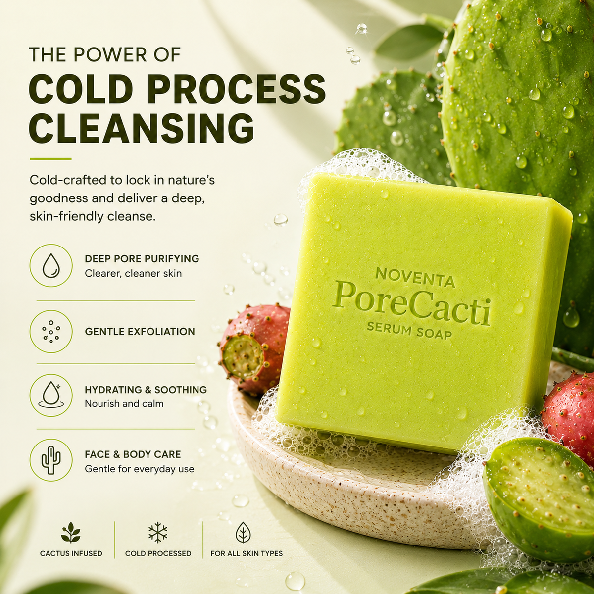 How to use PoreCacti serum soap in four steps