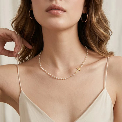 Grace & Pearl™ | Elegant Pearl Cross Necklace