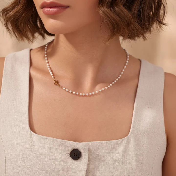Grace & Pearl™ | Elegant Pearl Cross Necklace