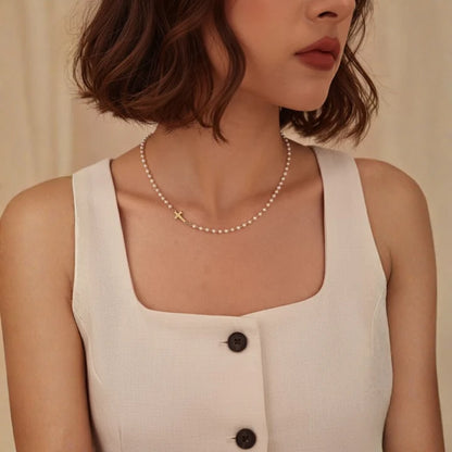 Grace & Pearl™ | Elegant Pearl Cross Necklace