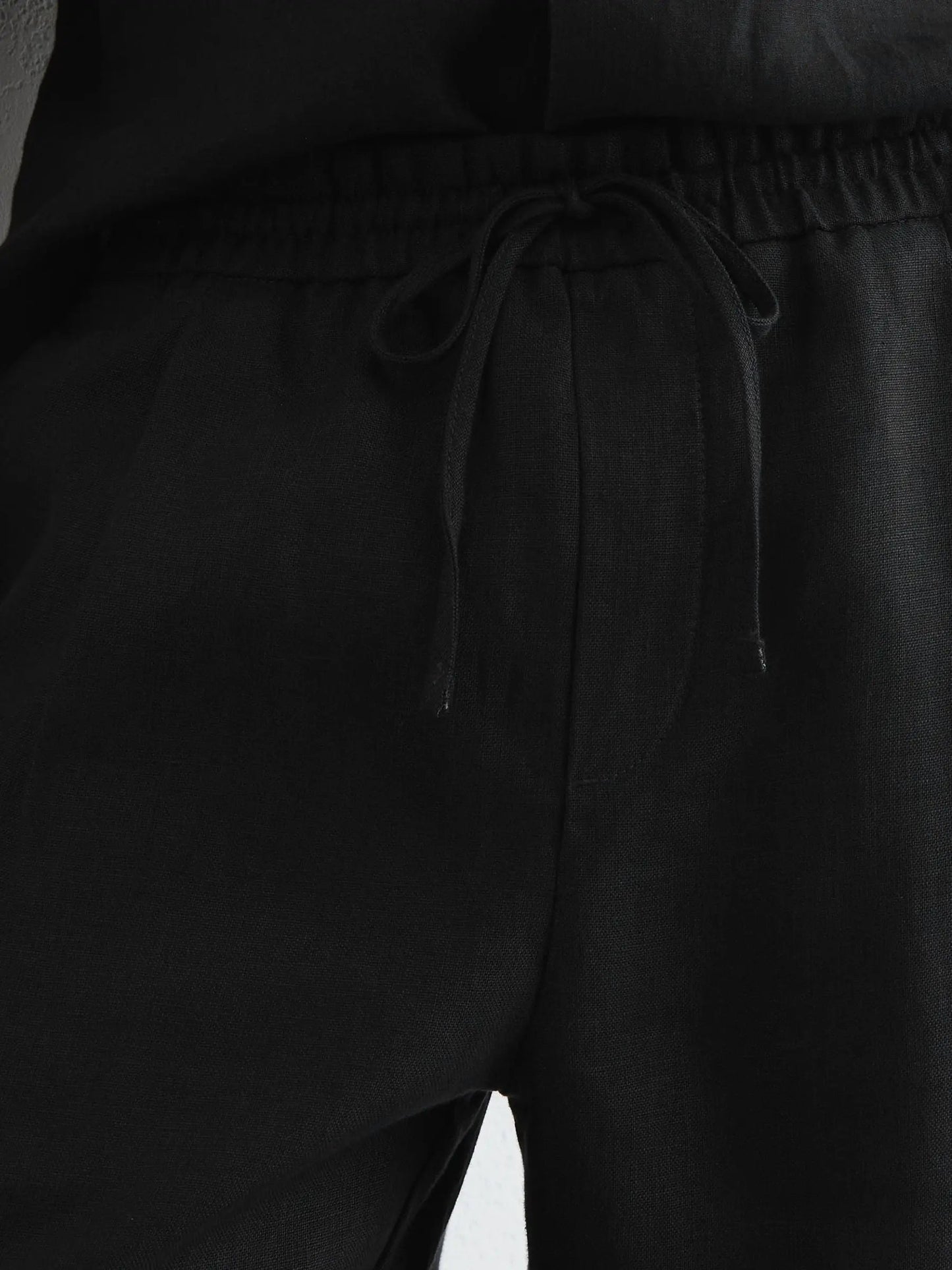 100% Linen Relaxed-Fit Drawstring Trousers