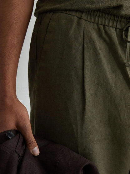100% Linen Relaxed-Fit Drawstring Trousers