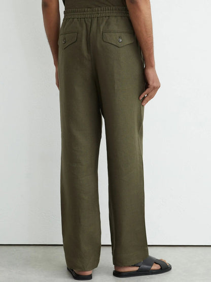 100% Linen Relaxed-Fit Drawstring Trousers